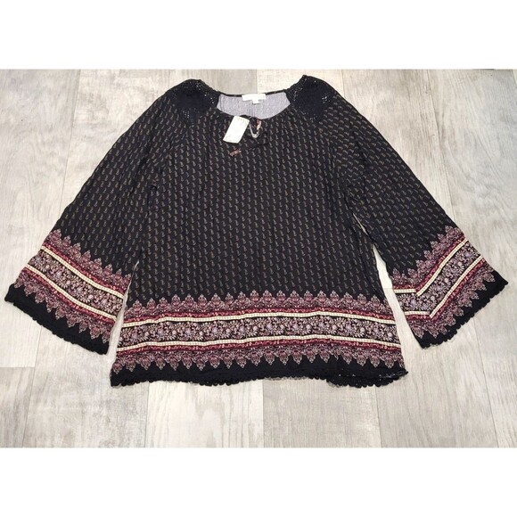 NWT Weekend Suzanne Betro Peasant Floral Top 1X Plus Bell Sleeve Crotched - Picture 2 of 8